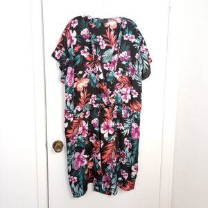 Bobeau Black Floral Aniyah Twist Front Faux-Wrap Dress